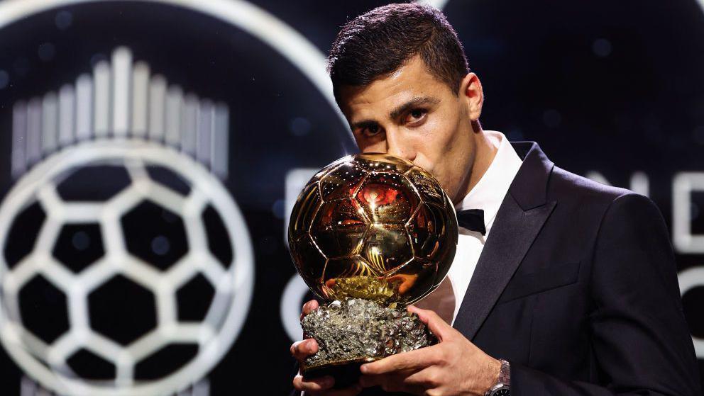 Rodri with the 2024 Ballon d'Or award